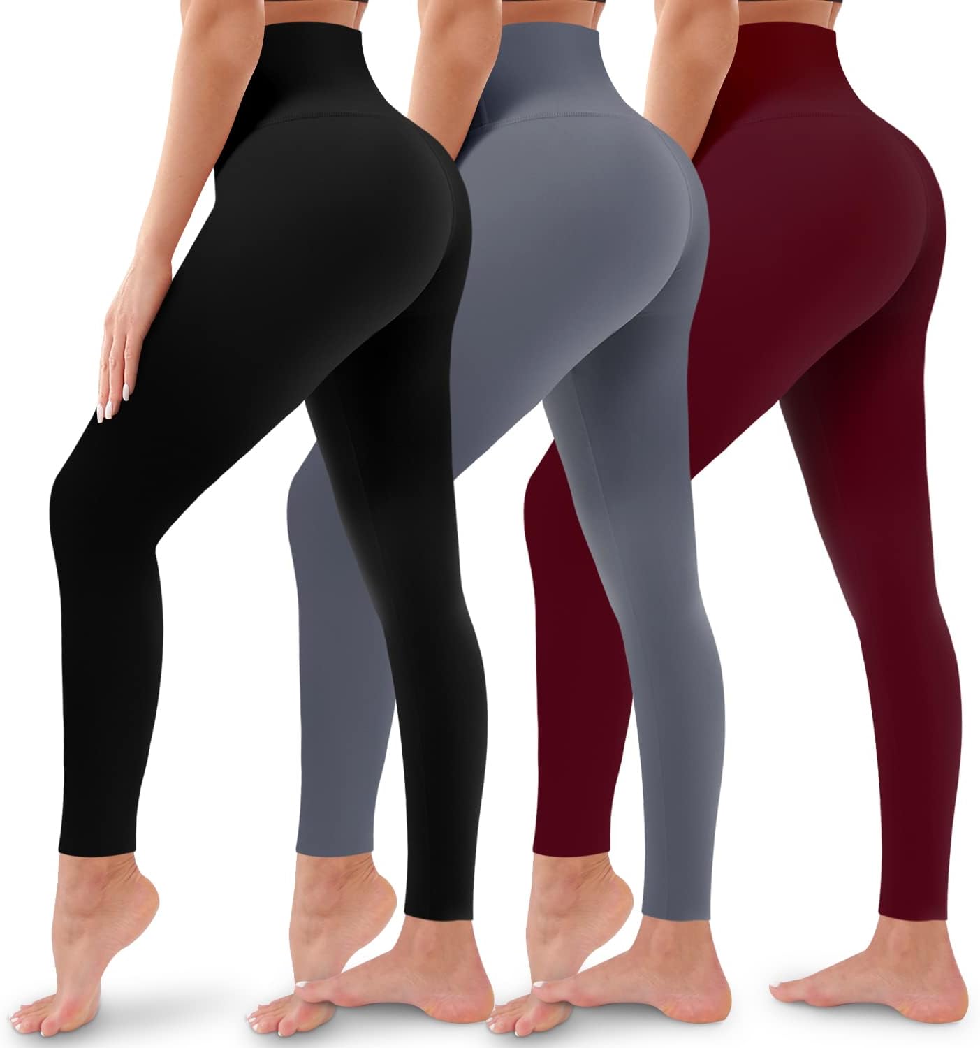 BLUEENJOY 3 Pack Leggings for Women-Butt Lift High Waisted Tummy Control Yoga Pants-Workout Running Leggings