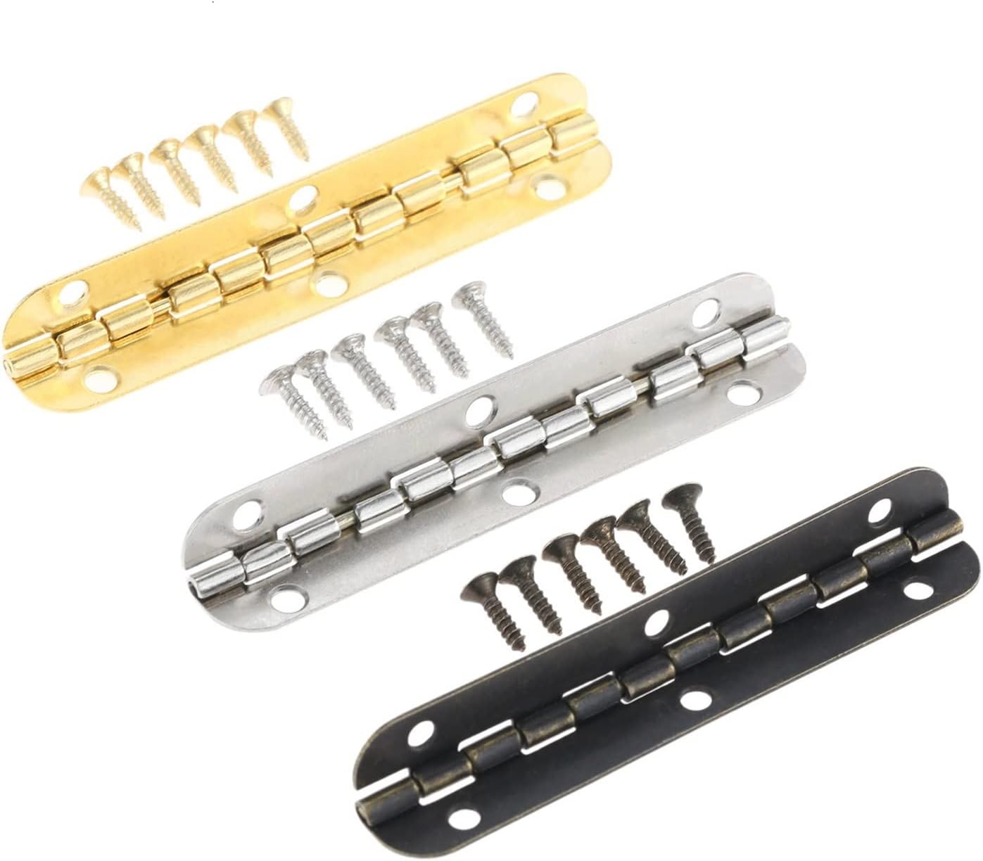 Hinges 4Pcs 65 * 15mm Cabinet Door Luggage Hinges 6 Holes Jewelry Wood Boxes Hinge Furniture Decoration W/Screws Gold/Silver/Bronze (Color : Gold)