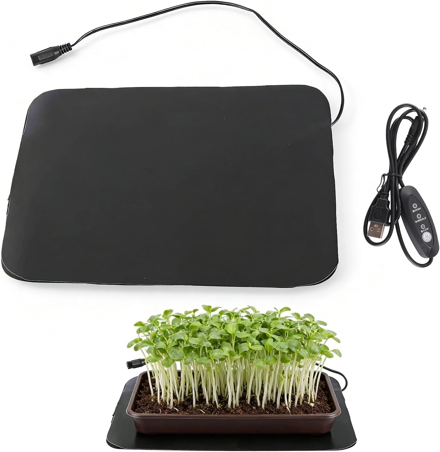 Gsycle 2PCS Seedling Heat Mat, 3 Gear Temperature Adjustment PU Leather Hydroponic Plant Heating Pad Seed Starting Trays for Winter Indoor Seedling Germination and Greenhouse (22.1cm*15.7cm)