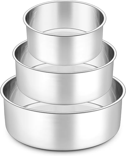 P&P CHEF Juego de moldes para pasteles de 3 a 6 pulgadas + 8 pulgadas + 9.5 pulgadas, moldes redondos de acero inoxidable para hornear, para