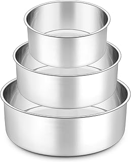 P&P CHEF Cake Pan Set of 3-6 inch + 8 inch + 9½ inch, Stainless Steel Round Baking Pans, Birthday Wedding Layer Cake Pans ...