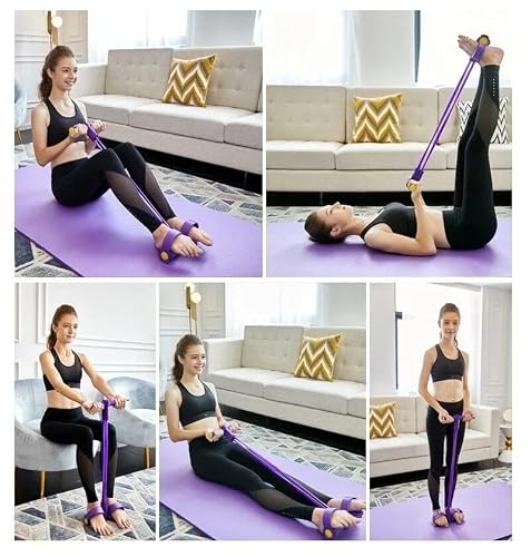 21 Fitness Resistance Bands, 4 Tube Pedal Ankle Puller, Yoga Handle Bands Exerciser, Multi-Function Tension Rope Fitness Exercise Equipment For Abdomen, Waist, Arm, Leg Stretching Training (Purple) #TOP2
