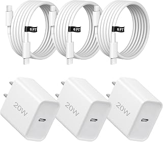 20W Fast Charger,3 Pack USB-C Port Charger with Type c-c Cable