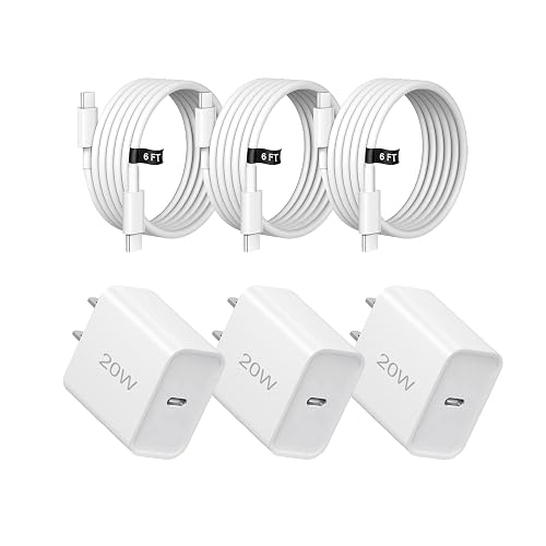 20W Fast Charger,3 Pack USB-C Port Charger with Type c-c Cable | for i Phone 17/16/15, i Pad and More (3 pack white) - 3 pack white