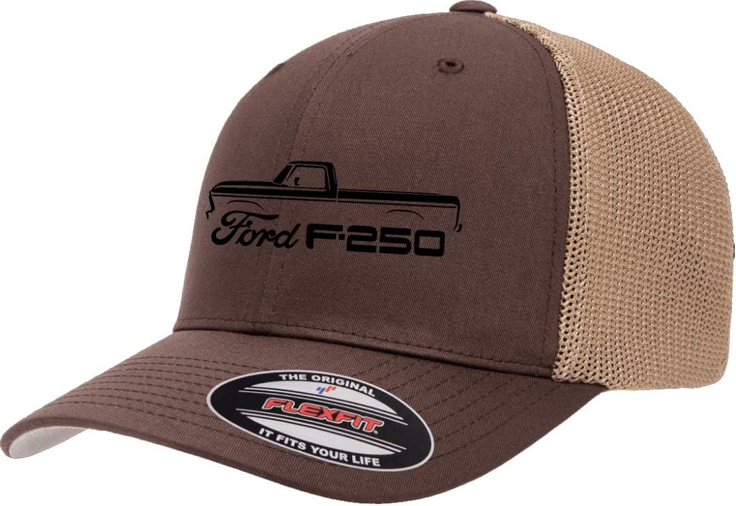 1973-77 Ford F250 Pickup Truck Outline Design Flexfit Trucker Mesh Fitted Cap