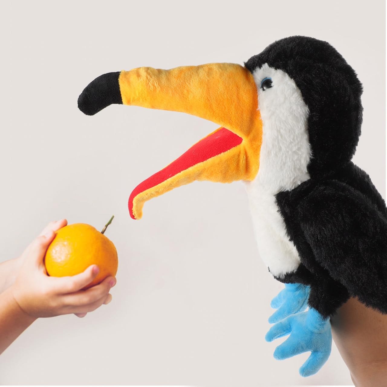 JUMPLAWN Plush Toucan Hand Puppet with Movable Mouth for Interactive Storytelling Pretend Play Soft Washable Cotton Toy for Kids Early Educational Fun - Image 2