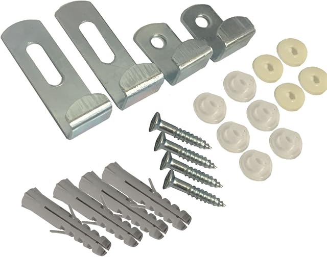 Merriway BH02269 Adjustable Mirror Hanging Clip Set with Fixings - Pack of 4 Pieces, White