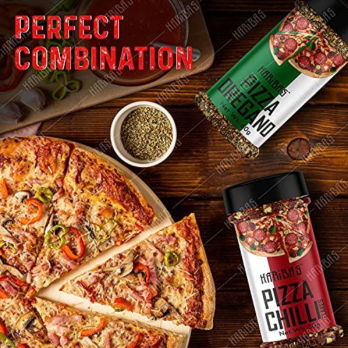 Image of HARIBAS Italian Combo Oregano 40gm and Chilli Flakes 40gm Sprinkler | Flakes /Leaves | Combo Pack of 2 | Italian Herbs Seasoning Masala Powder