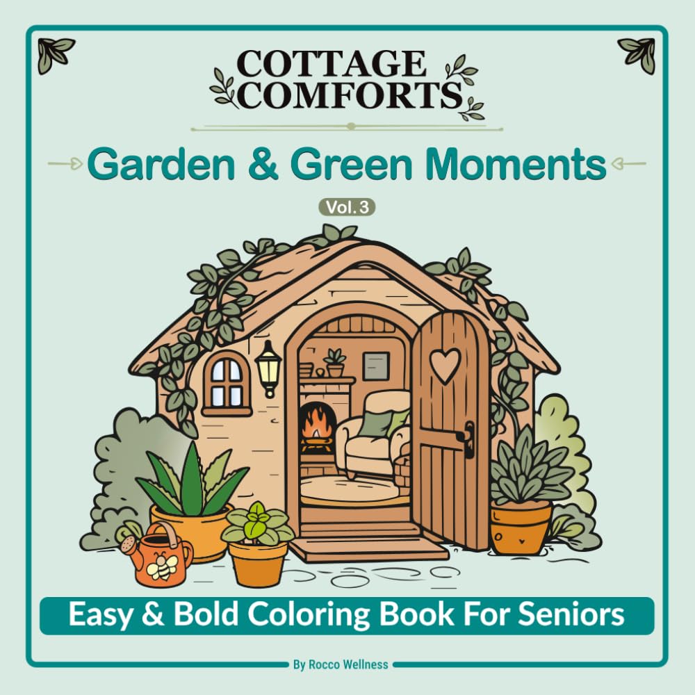 Cottage Comforts Coloring Book Vol. 3:: Garden & Green Moments: Simple and Relaxing Designs for Adults and Seniors
