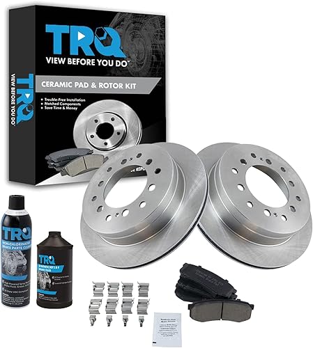 TRQ Kit de pastillas de freno trasero y rotor, kit químico de freno, pastillas de freno de cerámica compatible con Lexus GX470 Toyota 4Runner