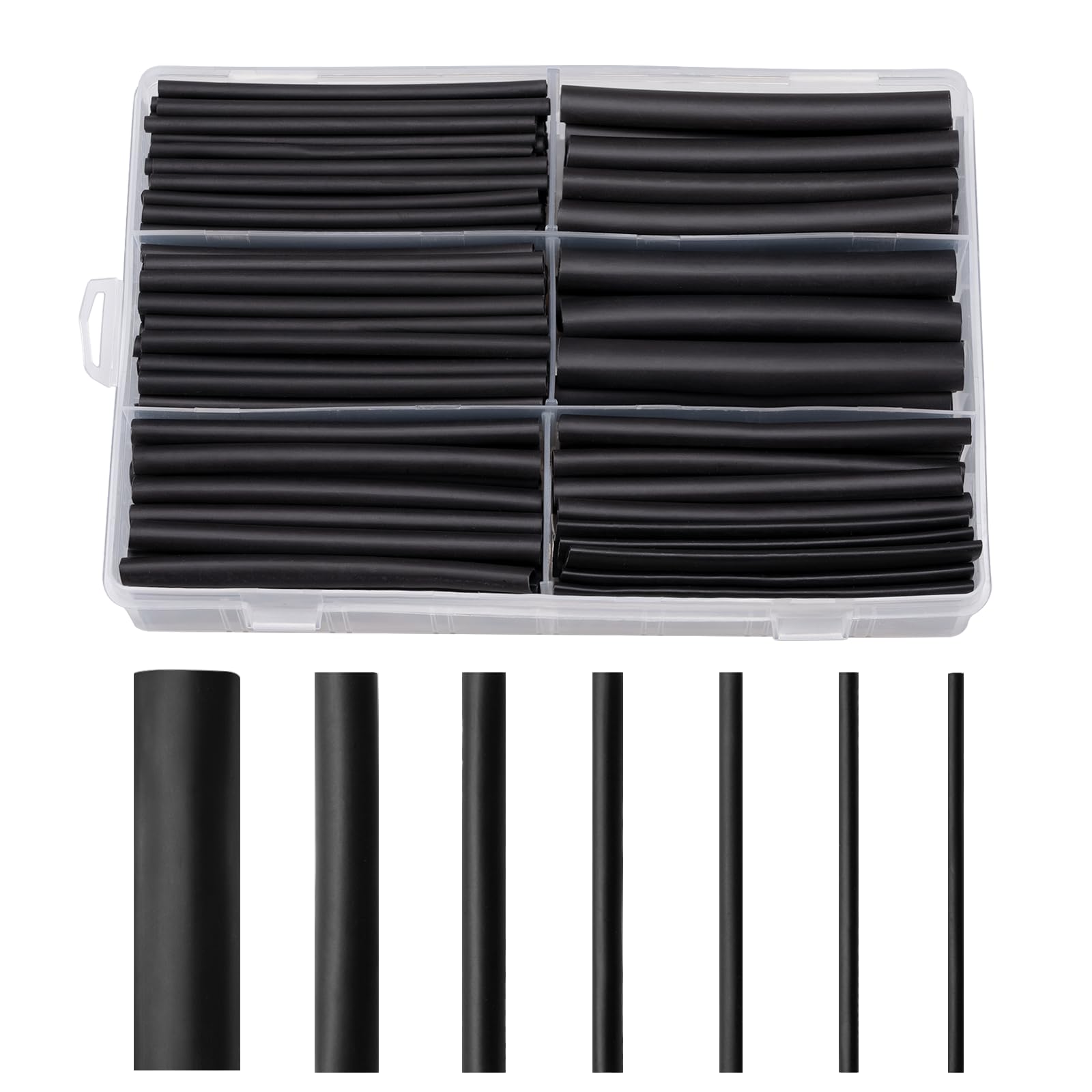 Zestaw węży termokurczliwych, 200 sztuk, 9 cm, czarne, węże termokurczliwe, wodoodporne, 3:1, 2,4-19,1 mm, do izolacji kabli, kabla do ładowania