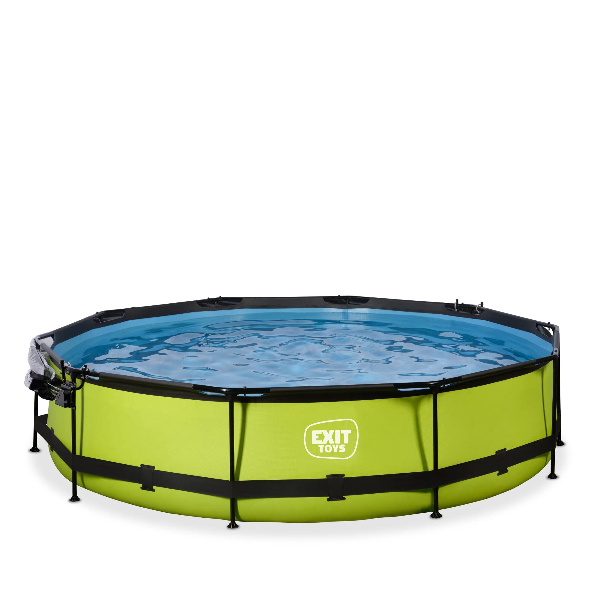 EXIT Toys Lime Pool con Cubierta Multifuncional - ø360x76cm - Piscina de Marco Redondo con Bomba de Filtro de Cartucho - Fácil Acceso - Marco Robusto - para Agua Limpia y Cálida - Verde