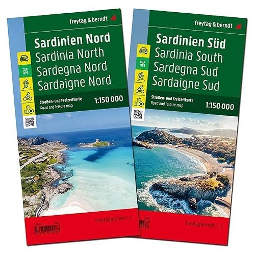 Sardinien, Straßenkarten-Set 1:150.000, freytag &amp; berndt: 2 Blätter in Kunststoff-Hülle mit Infoguide und Top Tips, Radwege, Cagliari (freytag &amp; berndt Auto + Freizeitkarten)
