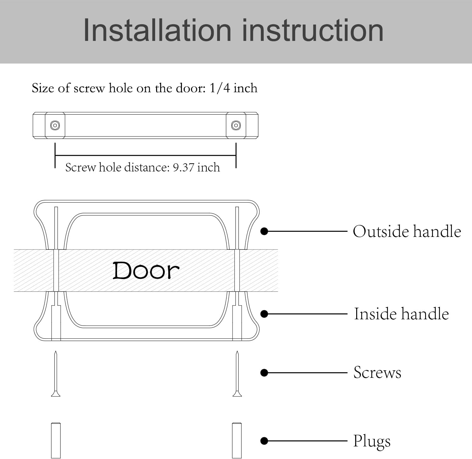 Large Wooden Door Pull Handle, Solid Wood Door Handle for Inside and Out Side Door of Sauna Room (1 Set)