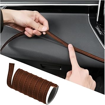 BESULEN 9.84FT Car Interior Trim Strip Leather Decorative Line Brown