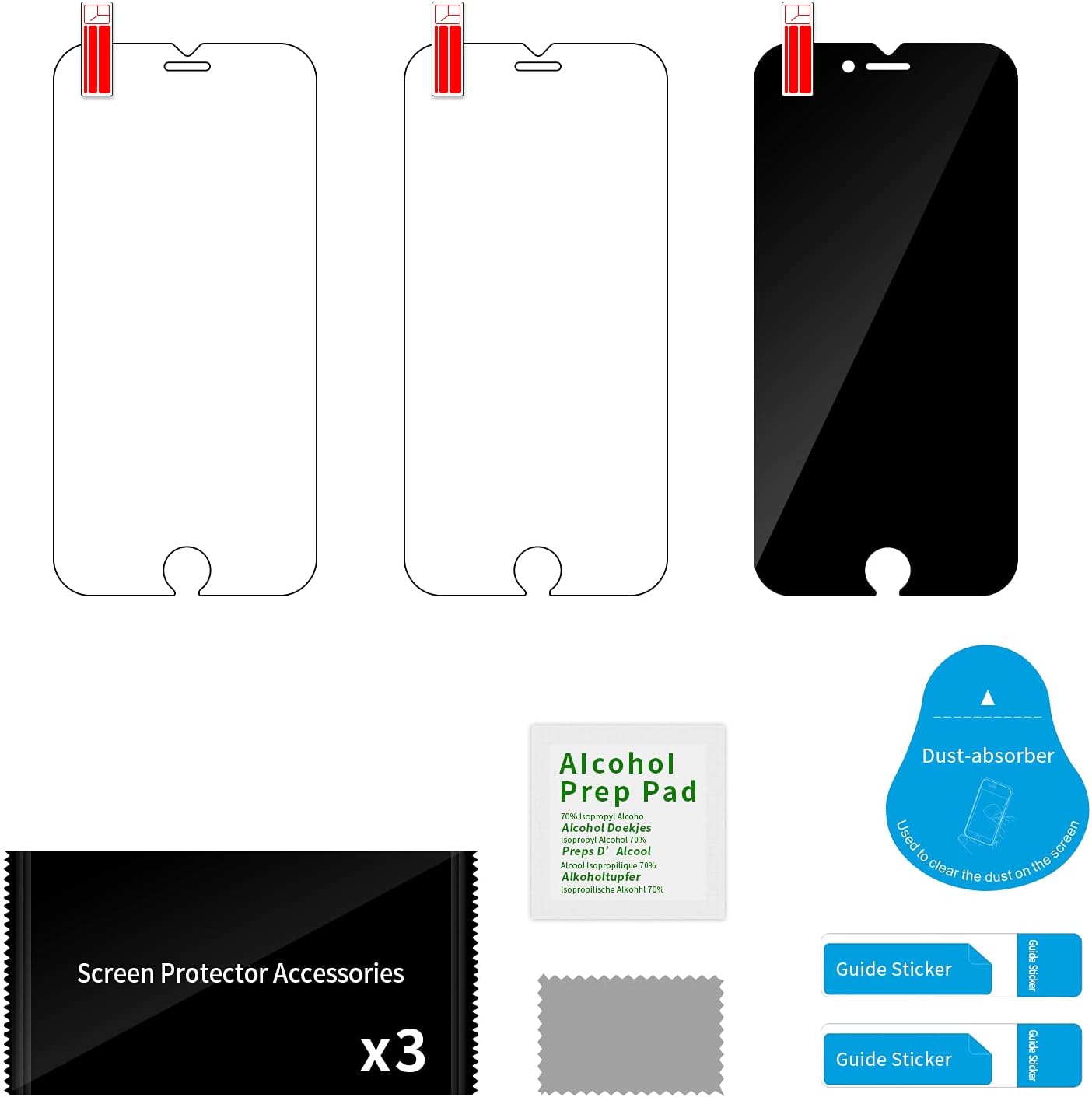 HD Screen protection film Suitable for iPhone 8 Plus, iPhone 7 Plus, iPhone 6s Plus, and iPhone 6 Plus (5.5-Inch) transparent high-definition tempered glass film, Privacy Screen protection film