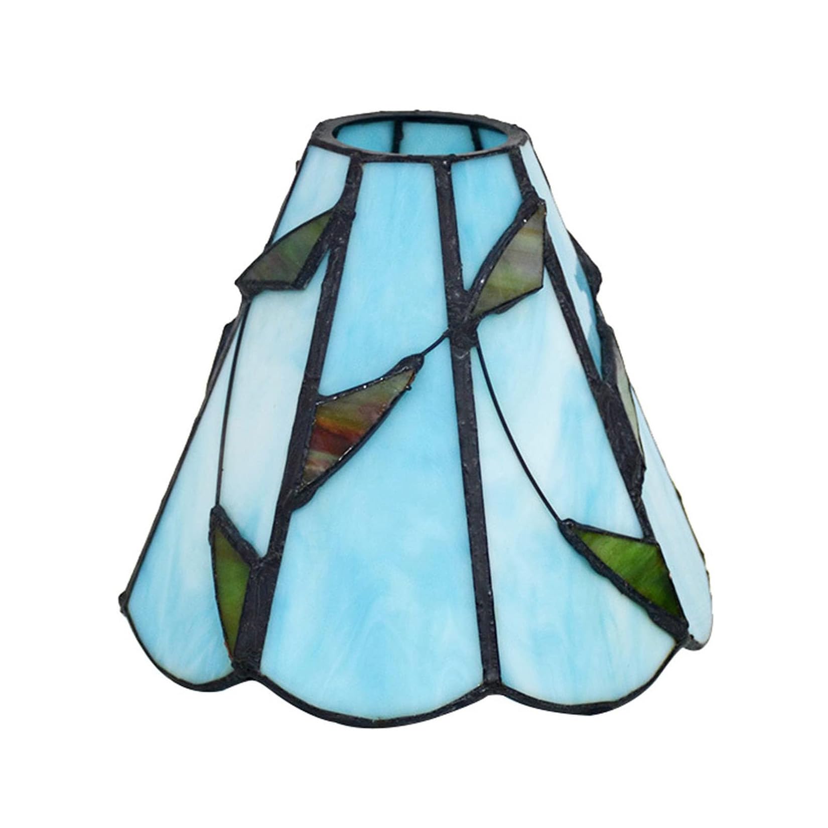 Aiboty Blue 6-Inch Tiffany Style Lampshade Replacement, Green Leaves Stained Glass Lamp Shade Only For Table Lamps Pendant Lamps Wall Lights,,Large Hole