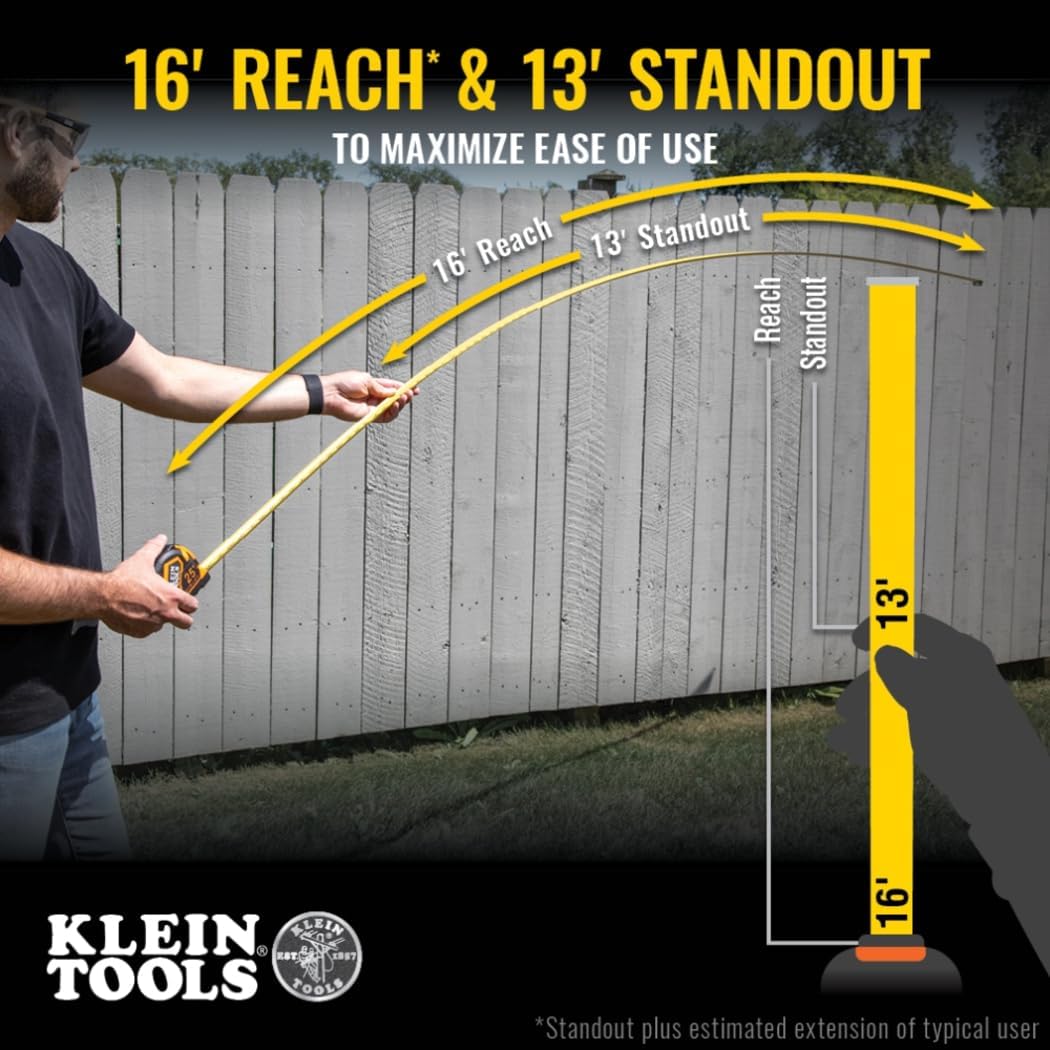 Klein Tools 9125AL Tape Measure, Heavy-Duty Measuring Tape, 25-Foot Single-Hook Nylon Reinforced Blade, Auto-Lock