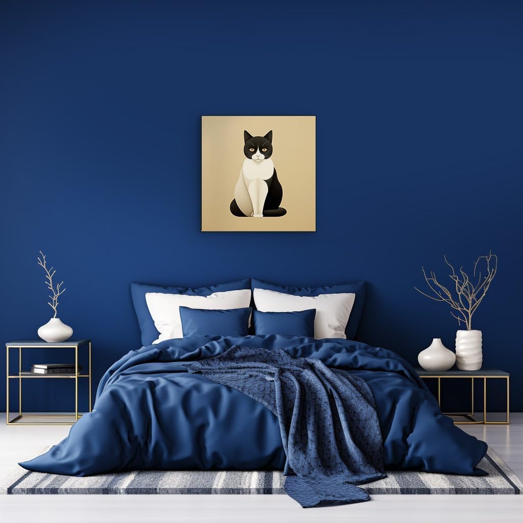 Canvas for Living room. Piercing Gaze: The Enigmatic Black and White Cat With Yellow Eyes, 27 x 18 inch Canvas Wall Art - Ready to Hang