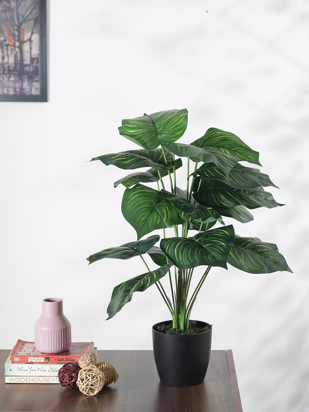 - Artificial PVC Photosh Big Leaves Plants for Indoor & Outdoor with Pot (18 Leaves, 70 cm Tall, Multicolor) (Green-B)