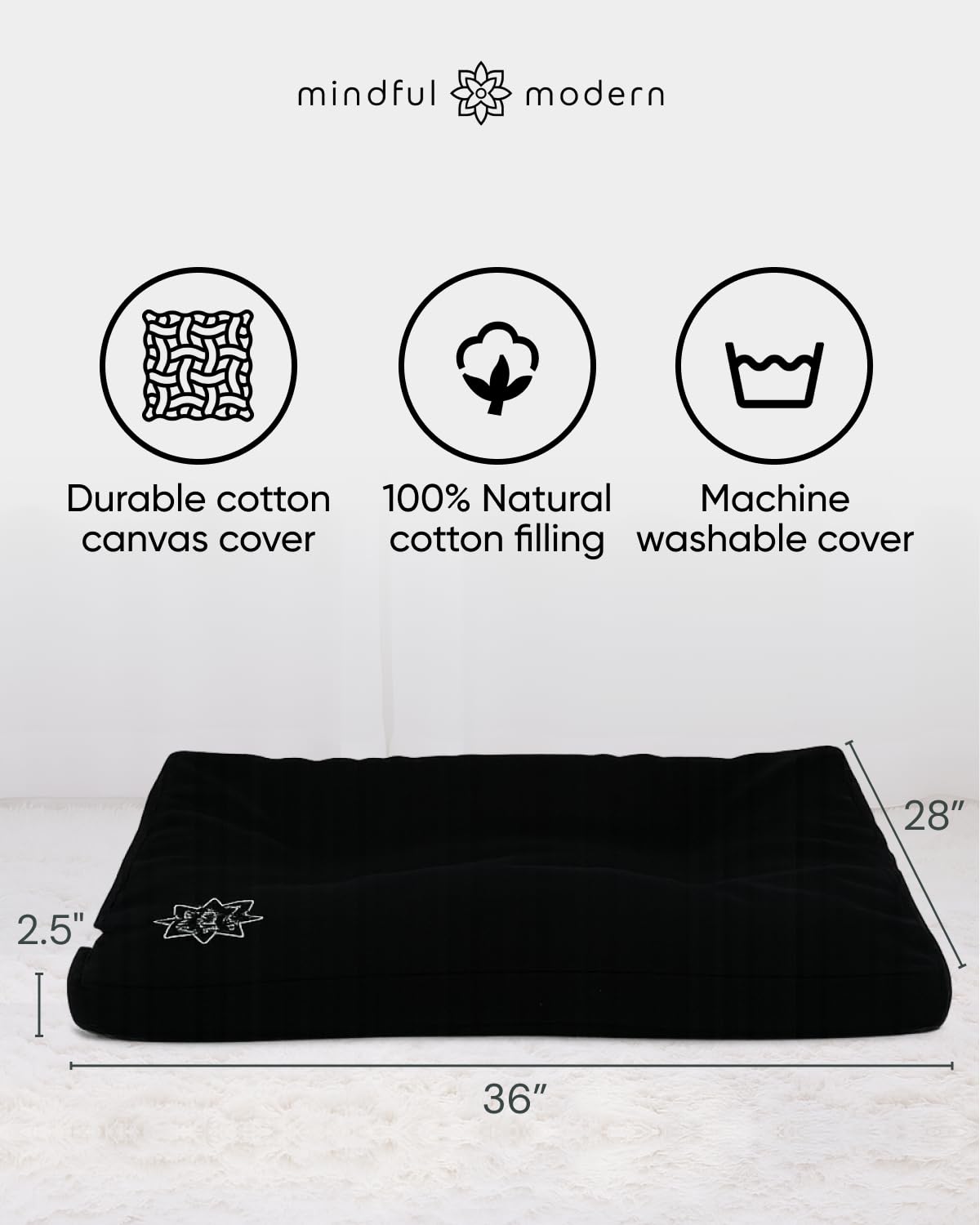 Mindful & Modern Zabuton Tapis de méditation – Coussin de yoga et de méditation rempli de coton – Coussin de méditation Zabuton pour soutien à genoux et assise – Grand coussin rectangulaire pour banc