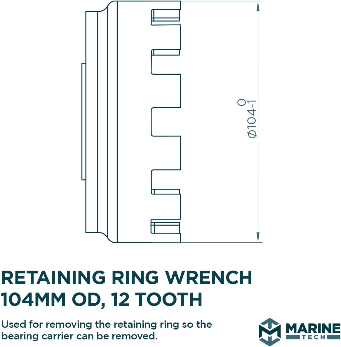 Marine Tech Tools Yamaha Retaining Ring Wrench 104mm OD, 12 Tooth, Attachment to Wrench Handle (AMT0031), Yamaha Bearing Carrier Removal Tool, Fits Yamaha Retaining Rings
