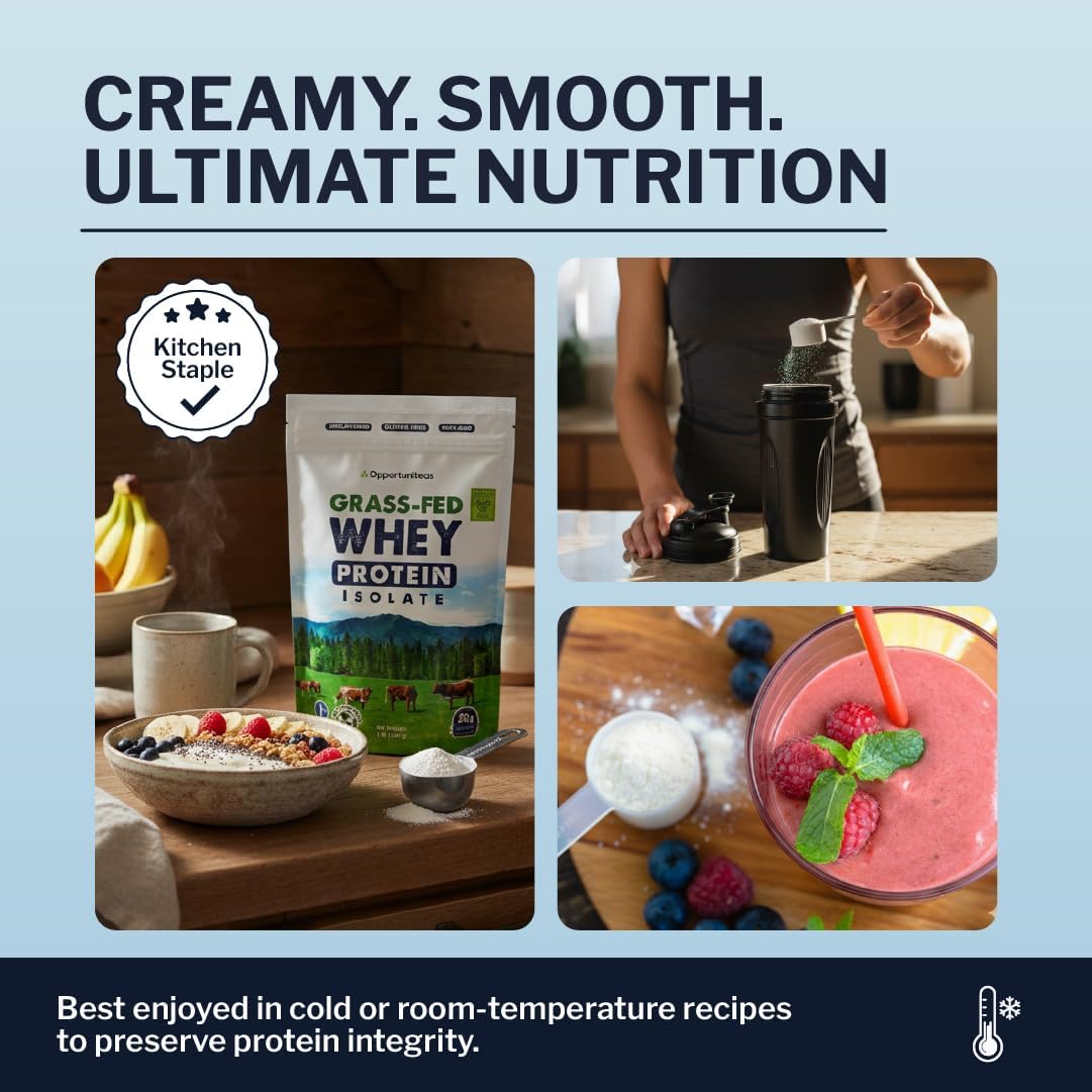 Opportuniteas Grass Fed Whey Isolate Protein Powder – Unflavored, Heavy-Metal Tested, 28g Protein, Sourced from Ireland, Hormone-Free, Non-GMO, Packaged in USA – 2.5lb