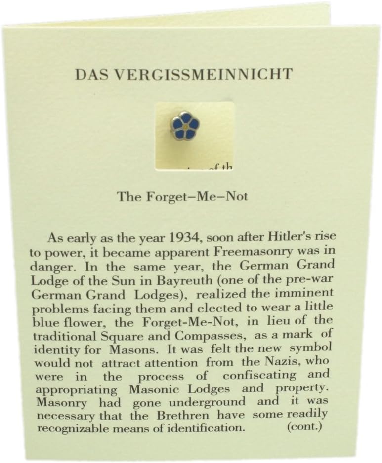 Forget Me Not Masonic WW2 Lapel Pin With History Card