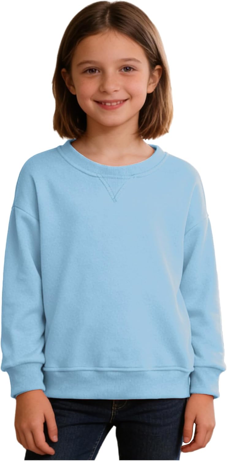 Jhaoyu Kids Girls Jumper Long Sleeve Crew Neck Solid Color Sweatshirt Fleece Lined Thermal T-shirt