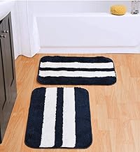 Mats with Anti Skid Backing,Colour Blue with White Strip Set of 2 (40 x 60 cm)
