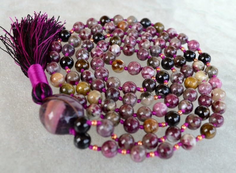Perles de méditation bouddhiste en tourmaline pastèque, bracelet de guérison