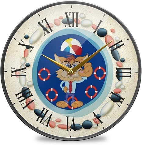 Amazon Co Jp 面白い夏の犬壁時計ラウンドプレートサイレント非カチカチ音を立てる円形時計キッチンホームオフィス学校子供男の子女の子の装飾 ホーム キッチン