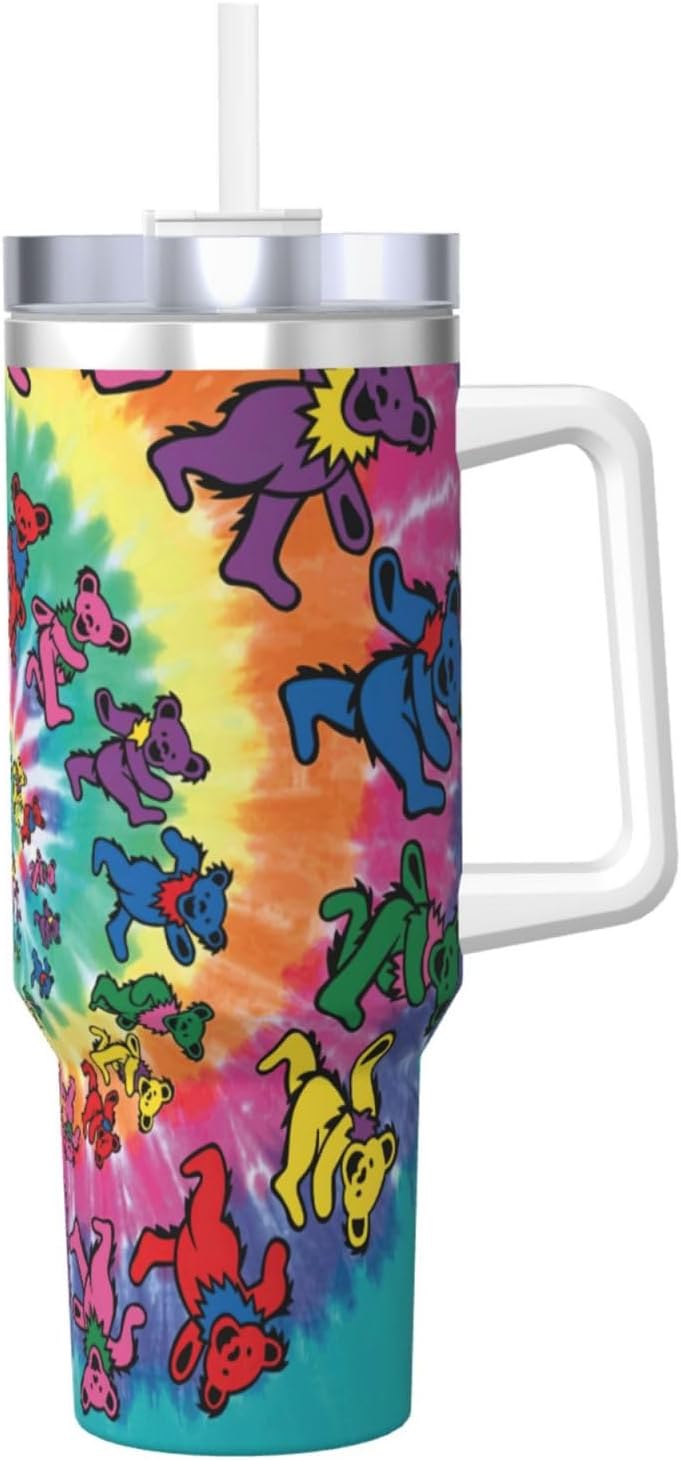 40 OZ Dancing thanksgiving bear Print Ice Bully Cup with Handle Straw Lid Straw,Stainless Steel Tumbler Coffee Cup