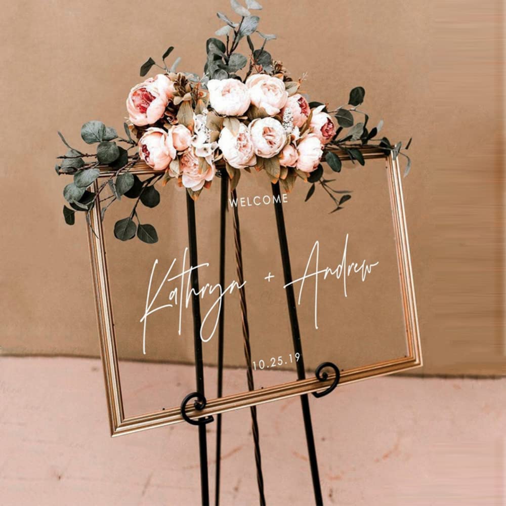 guk Calcomanías de vinilo para boda, letrero de bienvenida, calcomanías de patrón simple, calcomanías de espejo de boda, nombres de pareja, murales de vinilo para decoración (29 x 42 cm)