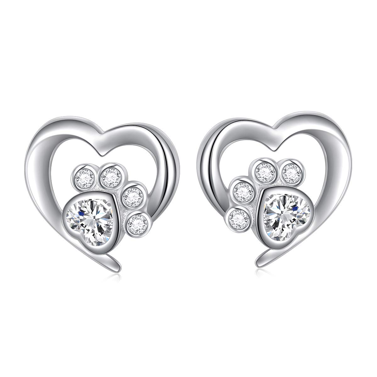 S925 Sterling Silber Ohrstecker mit Pfotenabdruck, Katze, Welpe, Herz, Geburtstagsgeschenk für Frauen, Teenager, Mädchen, Tierliebhaber