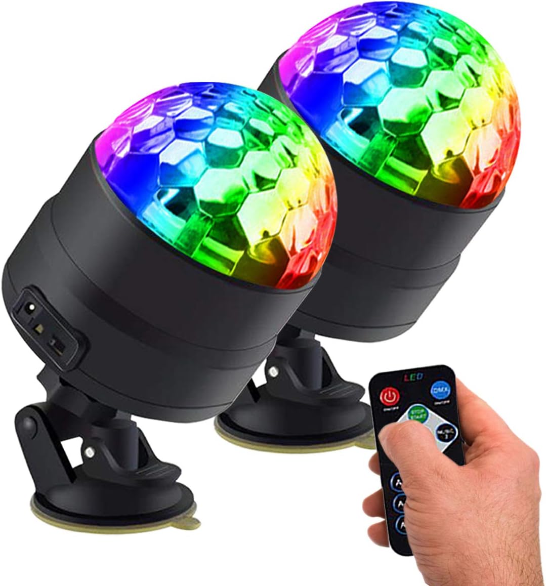 Disco Ball Party Lights Portable Rotating Lights Sound Activated LED Strobe Light 7 Color with Remote and USB Plug in for Car Home Room Parties Kids Birthday Dance Wedding Show Club Pub Xmas (2 Pack)