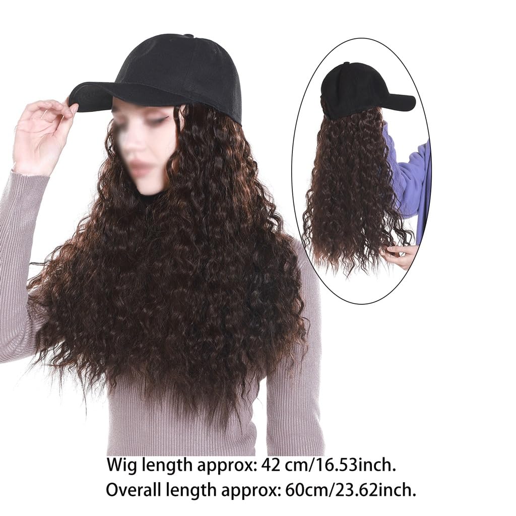 Wig With Cap Hat Wig Women Big Wavy Curly Hair Fluffy Baseball Wig Cap Natural Breathable Fashion Wig Cap Wig Caps For Women(04)