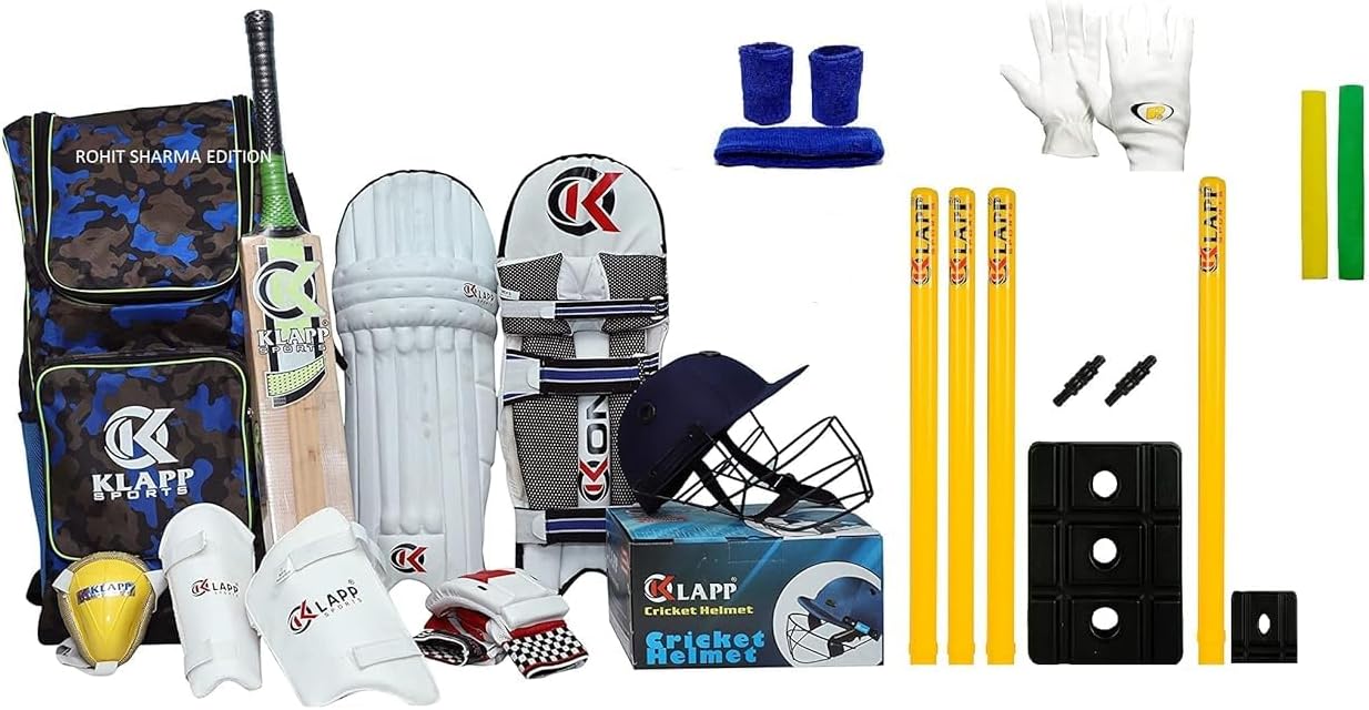 Klapp Full Cricket Kit Combo with SSS Brand Stumps (Size-4 (Junior))