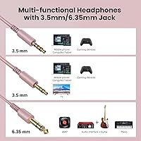 Vista 3 de OneOdio audífonos con cable sobre la oreja, monitor de estudio Hi-Res estéreo DJ con controladores de 50 mm y conector de 1/4 y 3.5 mm, para grabar