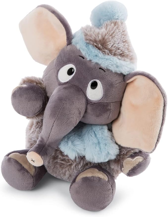 NICI 47273 Suave 35 cm – Peluches, niños y bebés – Esponjoso Animal de Relleno para abrazar y Jugar – Tiernos Elefantes de la colección de Invierno, Gris/Azul, Color