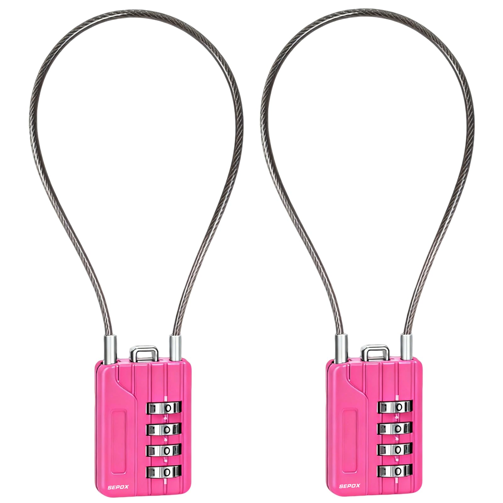 SEPOX® 2PCS Resettable 4-Digit Combination Padlock, 32cm Compact Vinyl Steel Cable – Multipurpose Lock for Gym Locker, Suitcase, Mini Toolbox – Pink Gym Essentials for Women