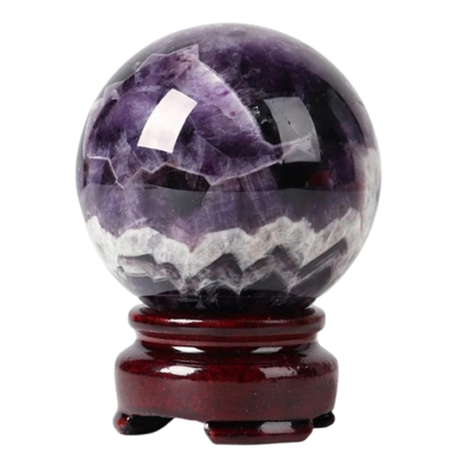 DPURPIWADY Gemstone Ball Amethyst Crystal with Wood Stand,Polished Fengshui Sphere for Decoration, 15cm/5.9in