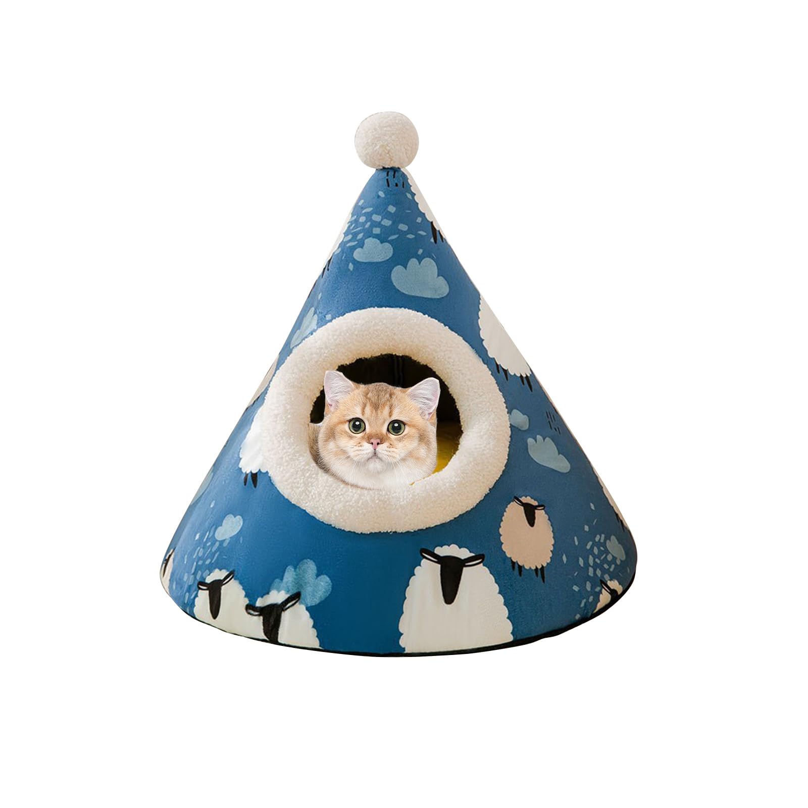 Galatée Cat Cave Bed, Comfortable Triangle Pet Teepee, Dog Igloo Tent, Cozy Pet Nest, Soft Plush Pet Bed, Cozy And Warm Pet Tent For Cats And Dogs(XL, Blue)
