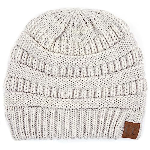 C.C Trendy Warm Chunky Soft Stretch Cable Knit Beanie Skully, 2 Tone Light Grey