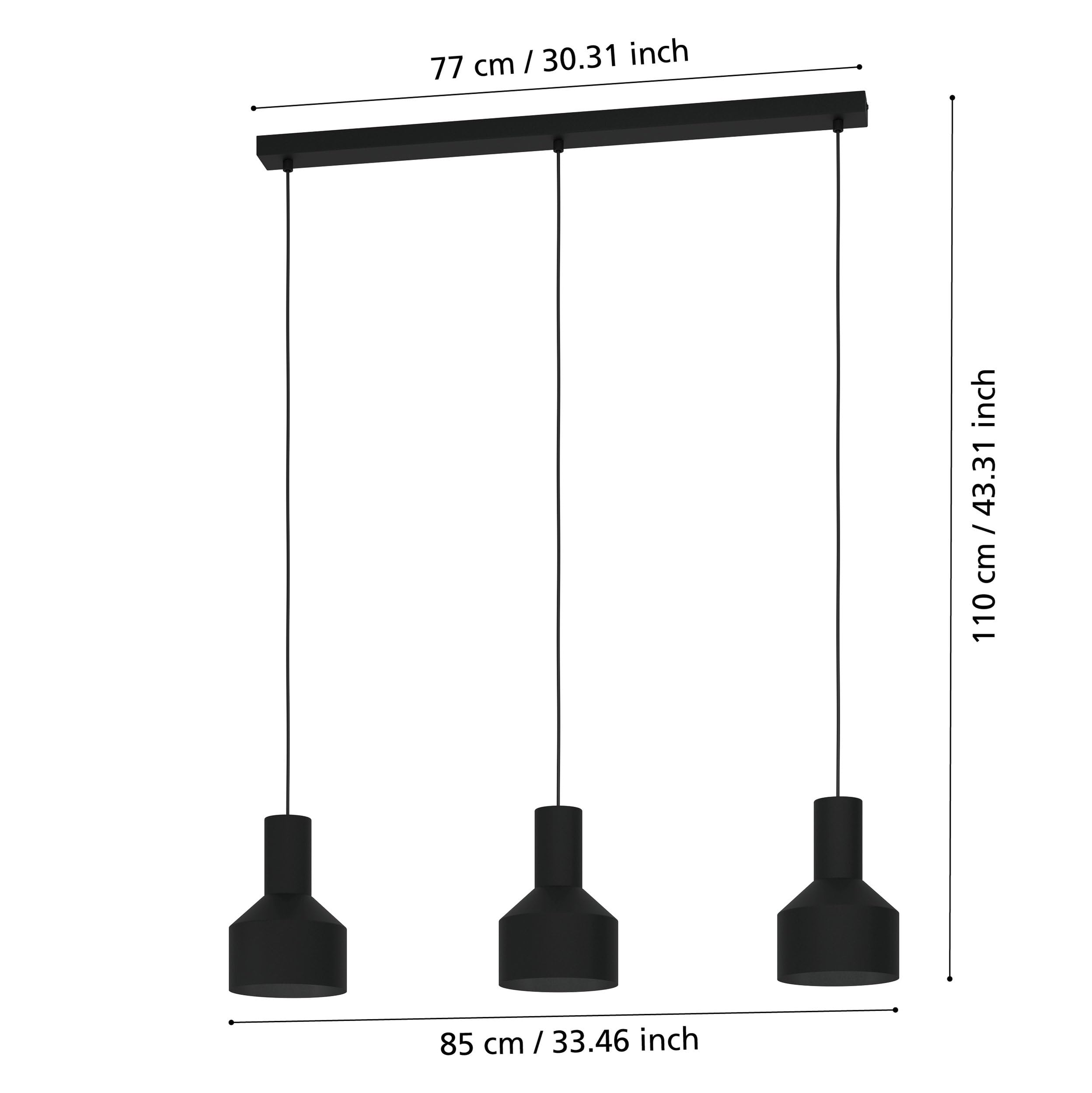 Eglo lámpara de suspensión Casibare, de 3 luces industrial, monocromática | iluminación de metal en negro, luz de salón colgante, casquillo E27