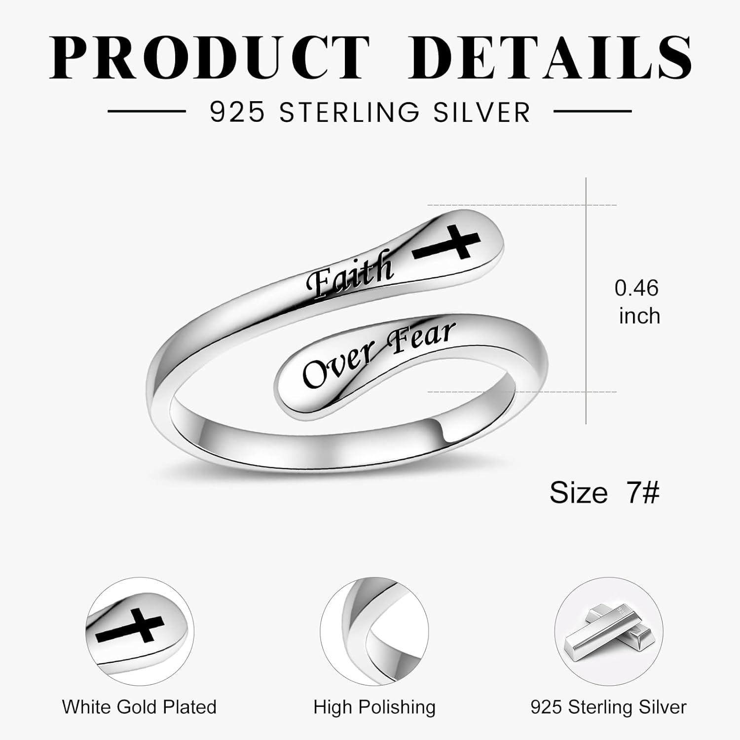 Fookduoduo 925 Sterling Silver Ring Inspirational Jewelry adjustable Wrap Open Rings for Women