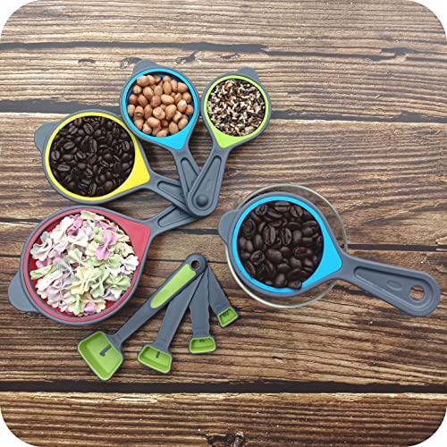 Hotsyang Collapsible Measuring Cups And Spoons Set,8 Pcs Portable Silicone Measuring Cups And Spoons, For Liquid & Dry Measuring, Collapsible Measuring Cups And Spoons Set,Green Color(Random Rainbow) #TOP6
