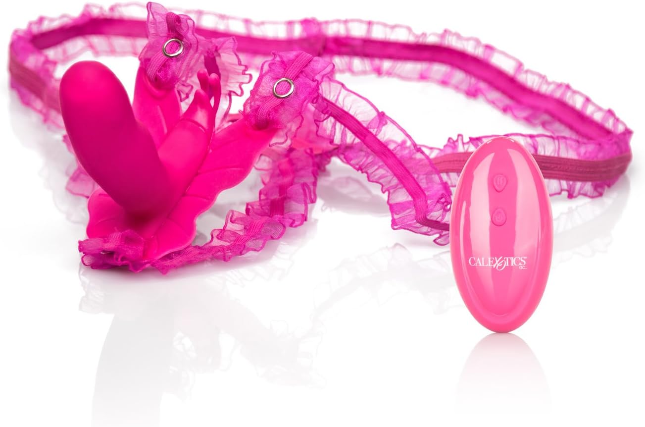 CalExotics Venus Butterfly Silicone Remote Venus Penis – Hands Free Strap On Personal Massager Probe with Controller – Waterproof Adult Vibrator Sex Toy for Couples - Pink