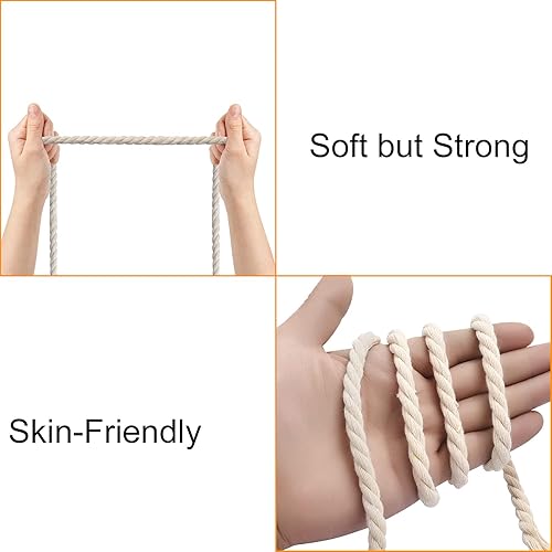 Miniatura 26 de Cuerda de macramé – Cuerda de macramé natural sin blanquear – Cuerda de algodón torcido de 4 hebras para colgar en la pared, hacer manualidades