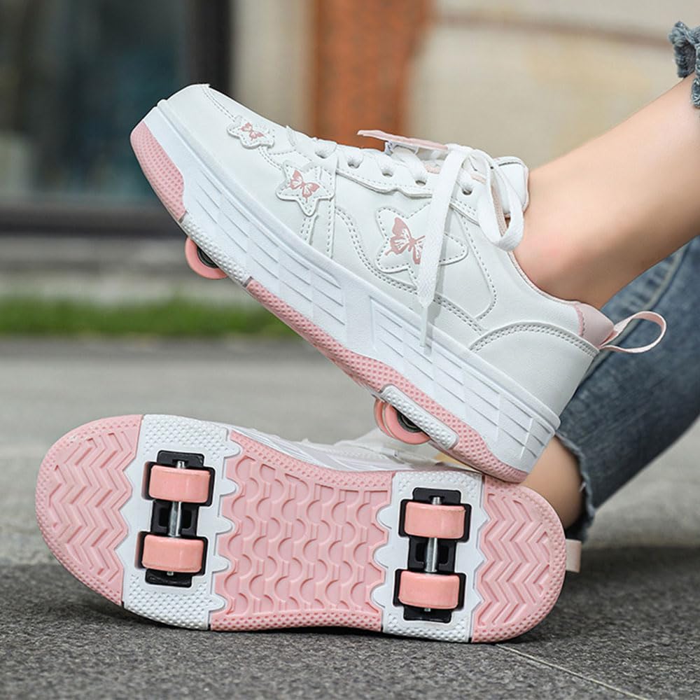 ENEN Papillon Chaussure Roller Fille, Basket Roller pour Enfan Chaussure a Roulette Garcon Fille Garçons Roues Basket a Roulette Adolescents pour Extérieur